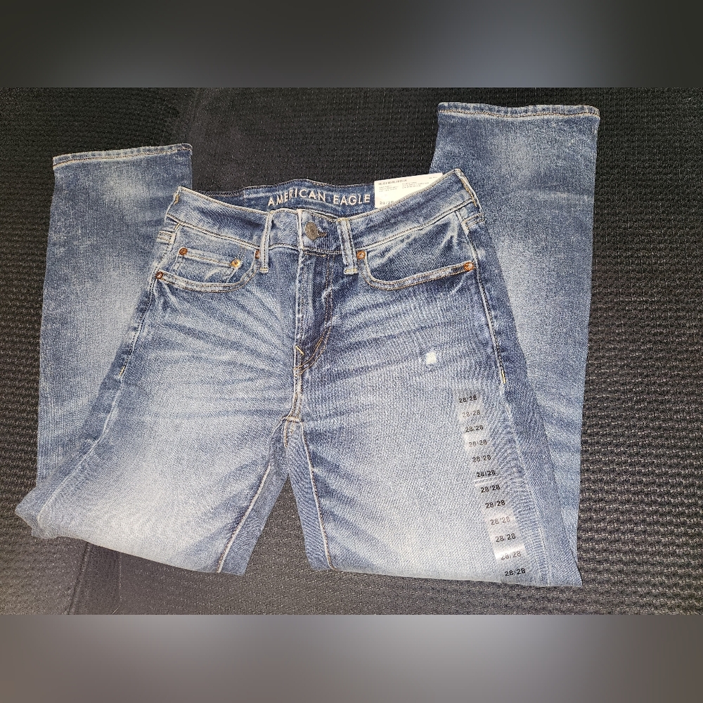 Mens American Eagle Next Level Airflex Slim Straight Denim Blue Jeans  28/28 NWT